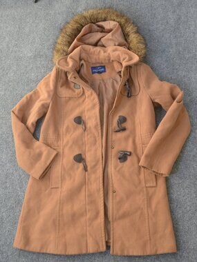 Mackintosh New England Women's M Camel Duffle Coat Faux Fur Hood